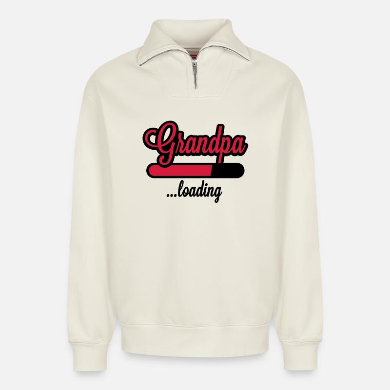 Grandpa loading - Sweat unisexe décontracté en coton biologique à demi-zip – de SPREAD - blanc cassé