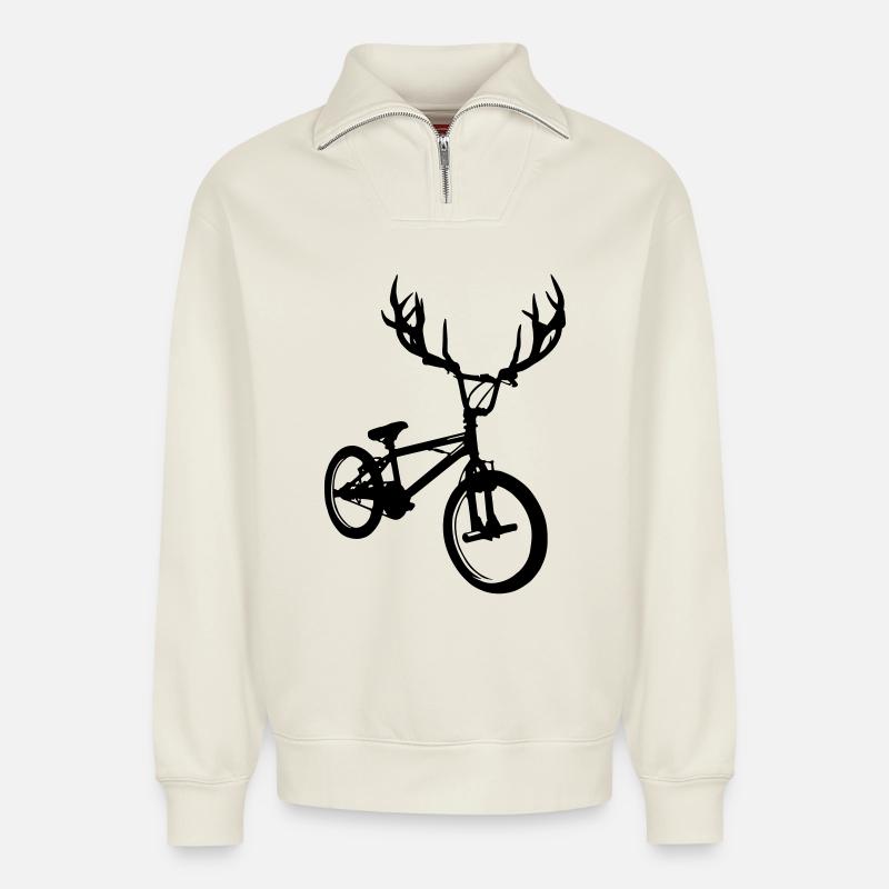 BMX sauvage - Sweat unisexe décontracté en coton biologique à demi-zip – de SPREAD - blanc cassé
