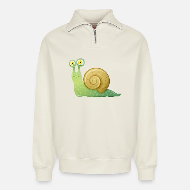 schnecke - Relaxed Unisex Organic Half Zip Sweatshirt – von SPREAD - Naturweiß