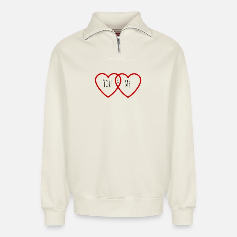 You and me - Relaxed Unisex Organic Half Zip Sweatshirt – von SPREAD - Naturweiß