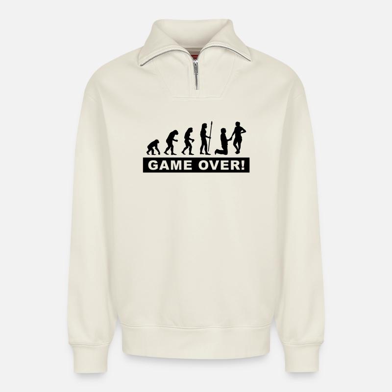 evolution_wedding - Relaxed Unisex Organic Half Zip Sweatshirt – by SPREAD - off white
