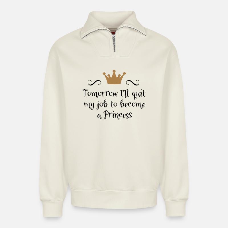 princess - Sweat unisexe décontracté en coton biologique à demi-zip – de SPREAD - blanc cassé