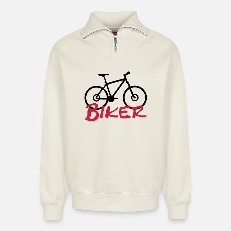 biker - Relaxed Unisex Organic Half Zip Sweatshirt – by SPREAD - off white