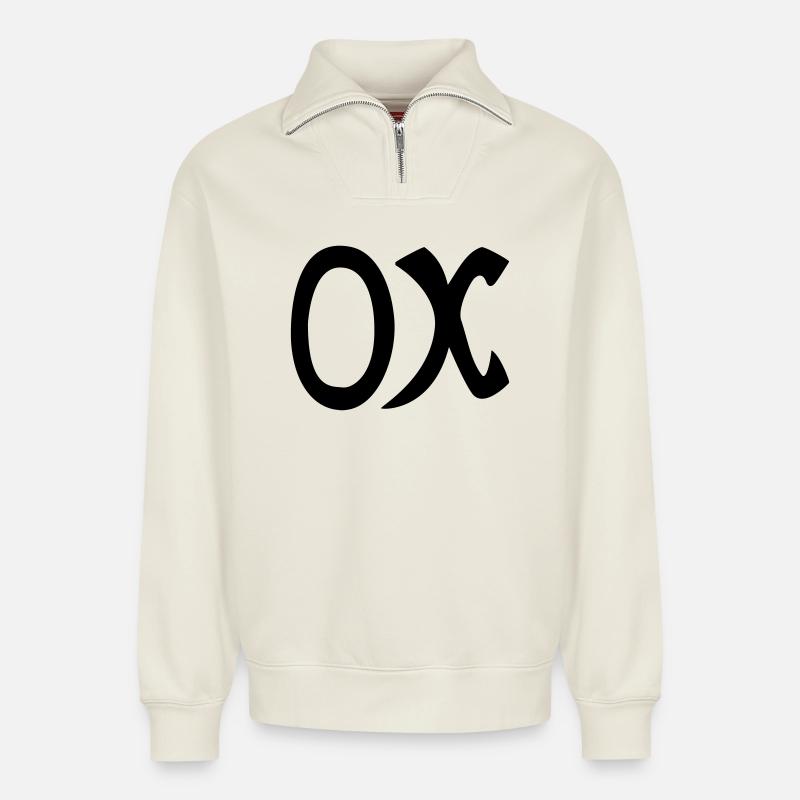 arabe - Sweat unisexe décontracté en coton biologique à demi-zip – de SPREAD - blanc cassé