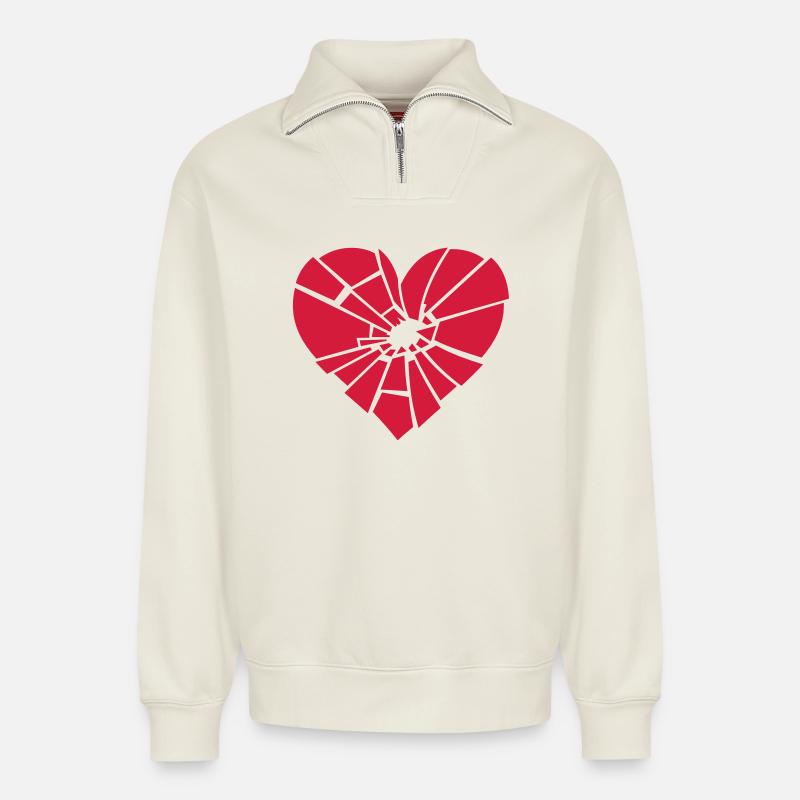 zerbrochenes Herz - Relaxed Unisex Organic Half Zip Sweatshirt – von SPREAD - Naturweiß