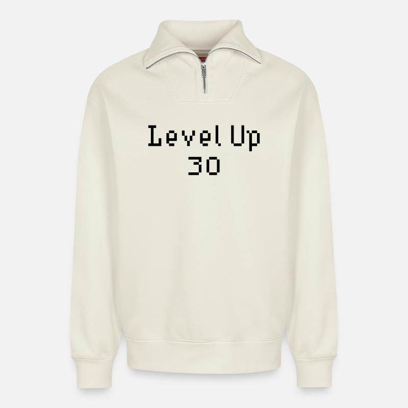 Level Up - 30e anniversaire - Sweat unisexe décontracté en coton biologique à demi-zip – de SPREAD - blanc cassé