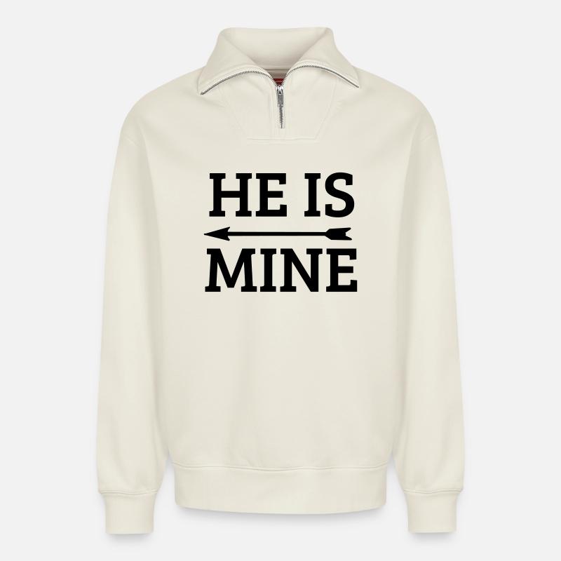 he is mine - Sweat unisexe décontracté en coton biologique à demi-zip – de SPREAD - blanc cassé