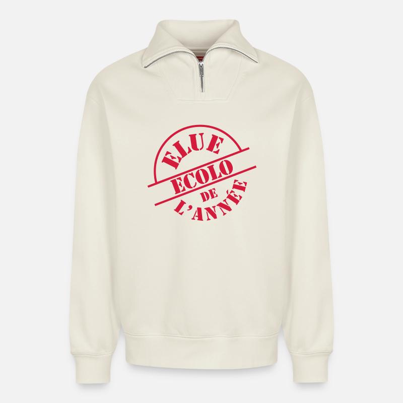 # Ecolo # - Sweat unisexe décontracté en coton biologique à demi-zip – de SPREAD - blanc cassé