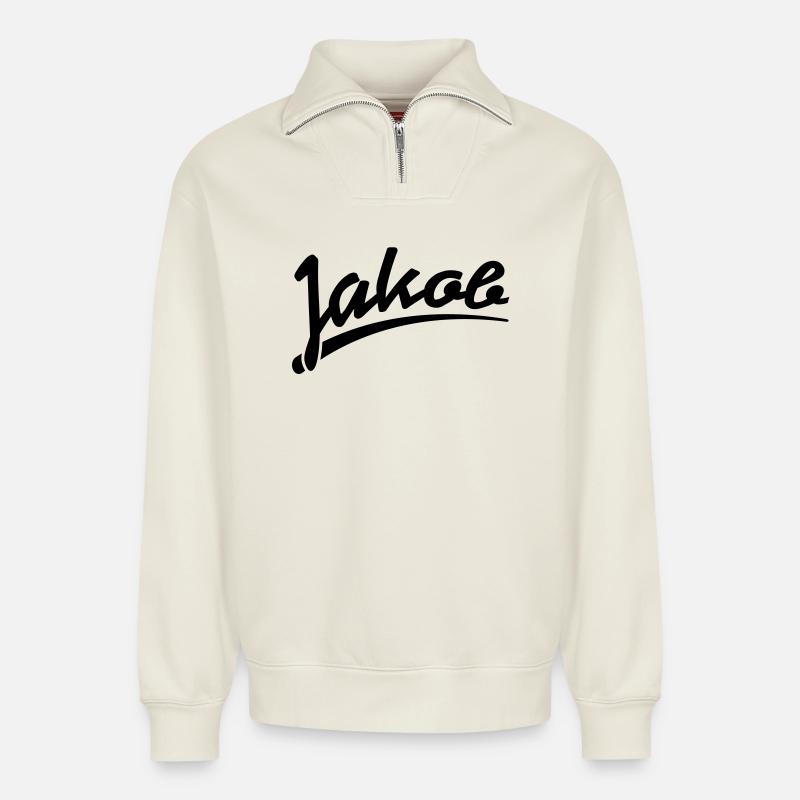 jakob | Jakob - Relaxed Unisex Organic Half Zip Sweatshirt – by SPREAD - off white