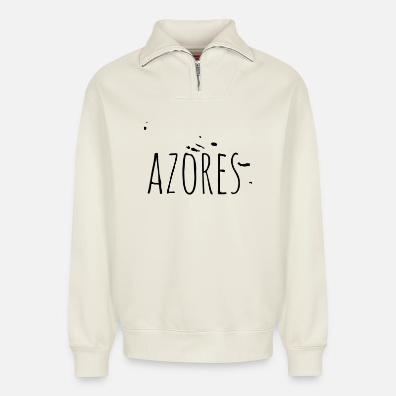Azores - Relaxed Unisex Organic Half Zip Sweatshirt – von SPREAD - Naturweiß
