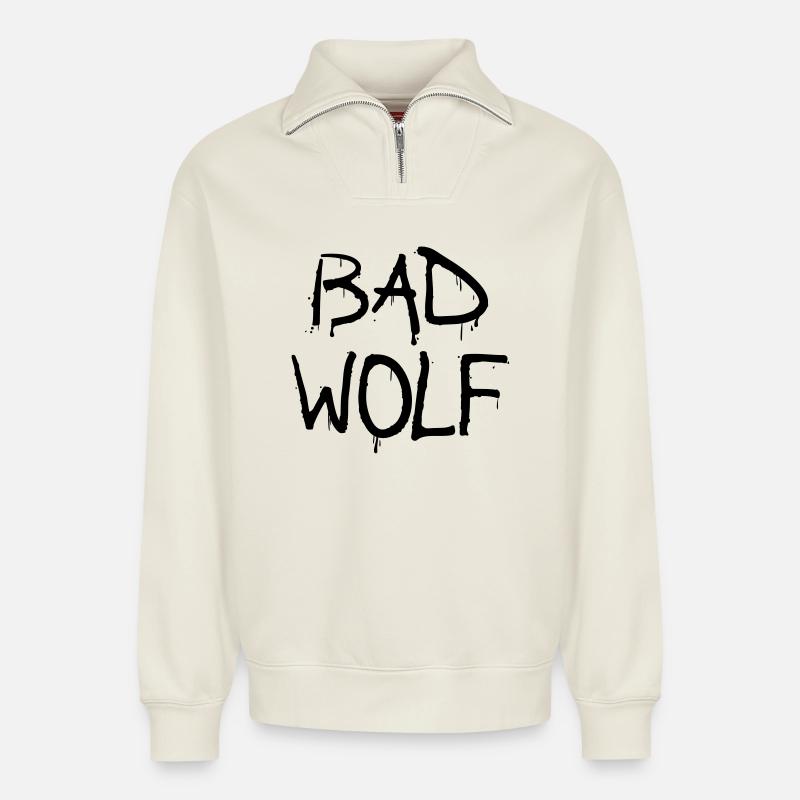 bad wolf - Relaxed Unisex Organic Half Zip Sweatshirt – by SPREAD - off white