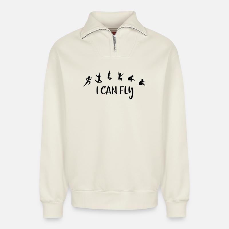 long jump - Relaxed Unisex Organic Half Zip Sweatshirt – by SPREAD - off white