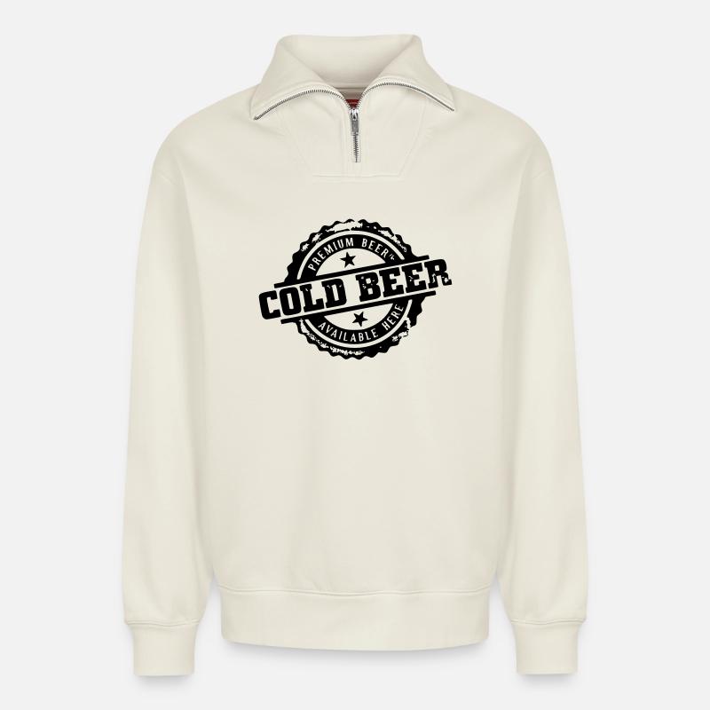 kaltes Bier - Relaxed Unisex Organic Half Zip Sweatshirt – von SPREAD - Naturweiß