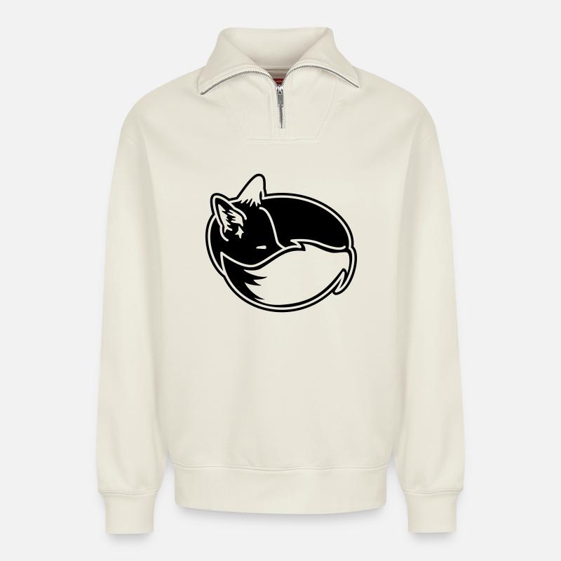 Foxy Brown Firefox - Sweat unisexe décontracté en coton biologique à demi-zip – de SPREAD - blanc cassé