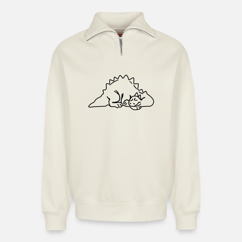 Dinosaurier - Sweat unisexe décontracté en coton biologique à demi-zip – de SPREAD - blanc cassé