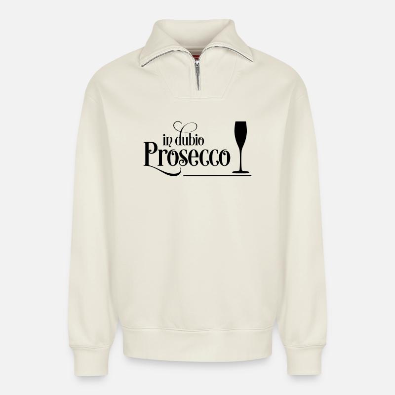 Prosecco - Sweat unisexe décontracté en coton biologique à demi-zip – de SPREAD - blanc cassé