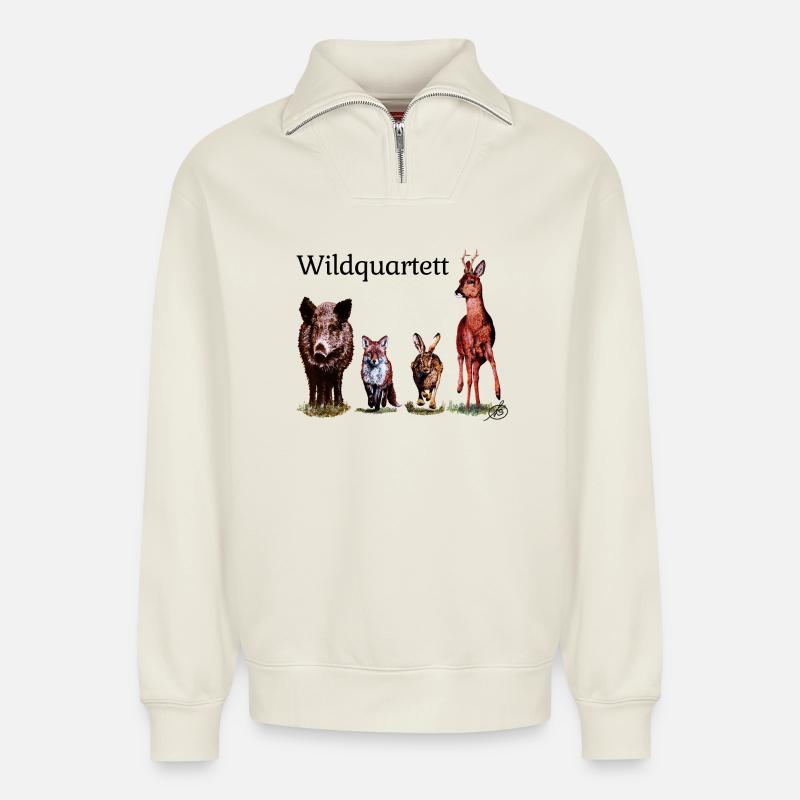 Wild Quartet - Relaxed Unisex Organic Half Zip Sweatshirt – by SPREAD - off white