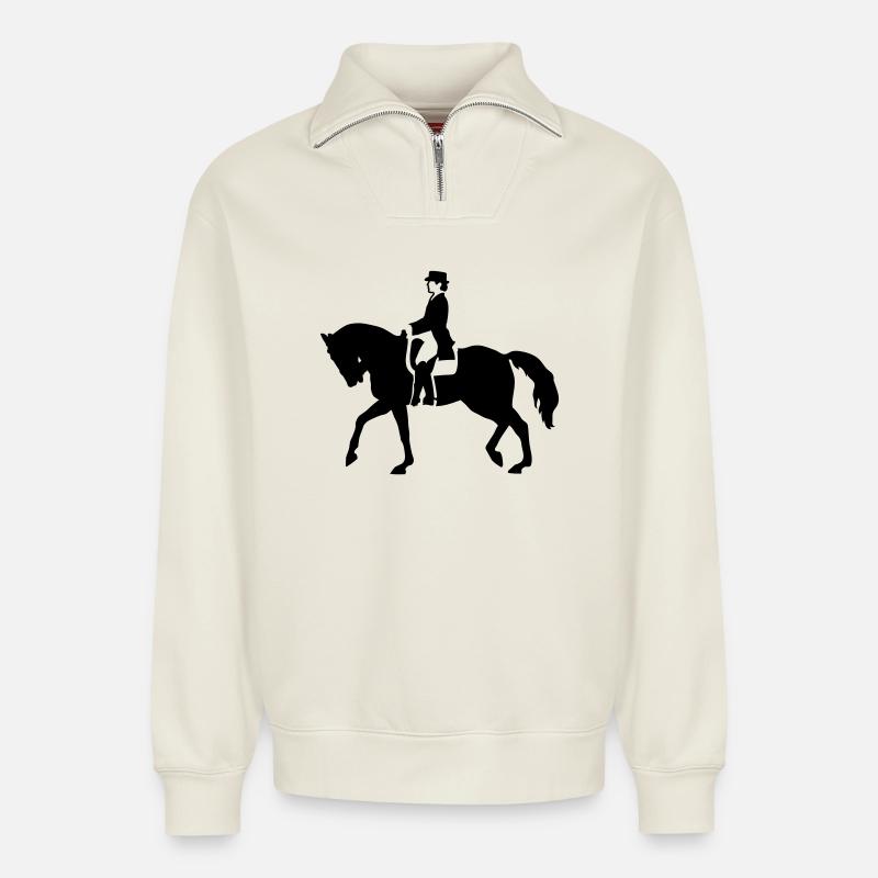 pferd - Sweat unisexe décontracté en coton biologique à demi-zip – de SPREAD - blanc cassé