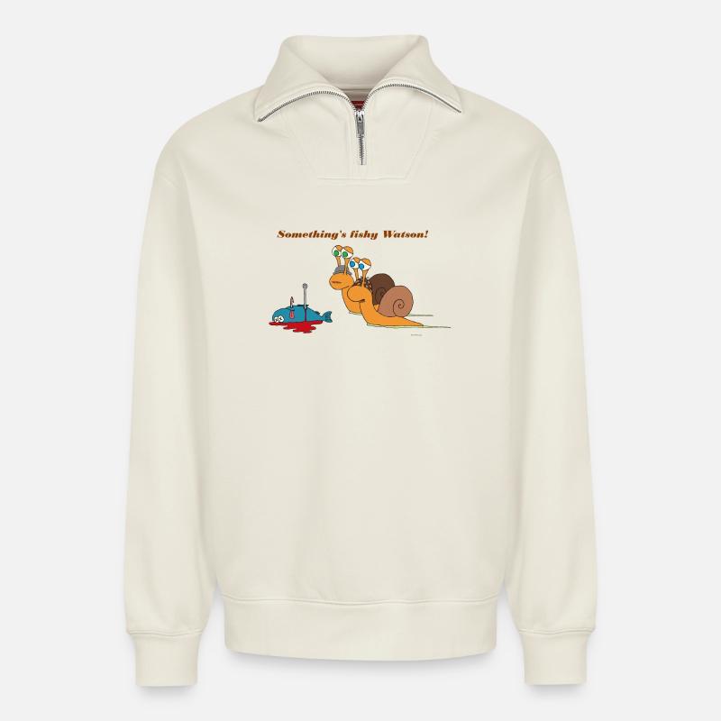 Sherlock Holmes Schnecke - Relaxed Unisex Organic Half Zip Sweatshirt – von SPREAD - Naturweiß