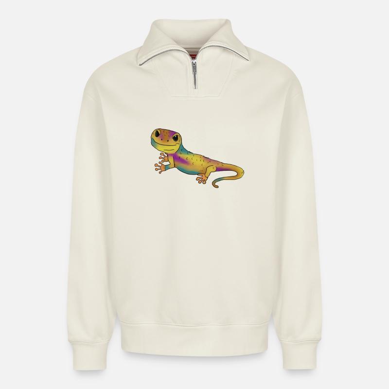 Geko - Relaxed Unisex Organic Half Zip Sweatshirt – von SPREAD - Naturweiß
