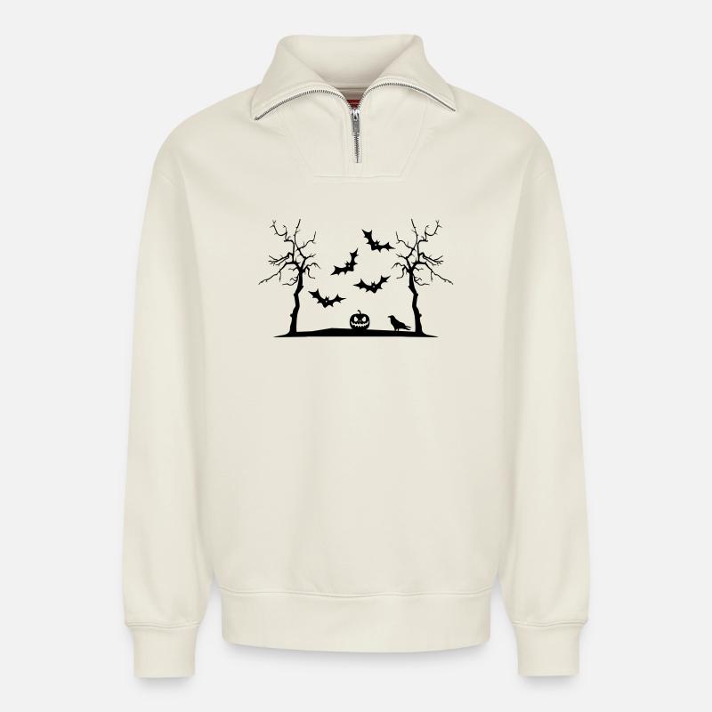 Halloween - Relaxed Unisex Organic Half Zip Sweatshirt – by SPREAD - off white