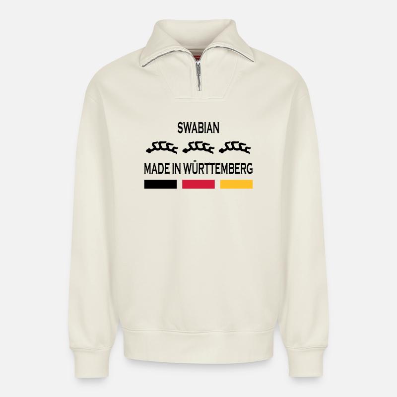 Made in Württemberg - Relaxed Unisex Organic Half Zip Sweatshirt – von SPREAD - Naturweiß