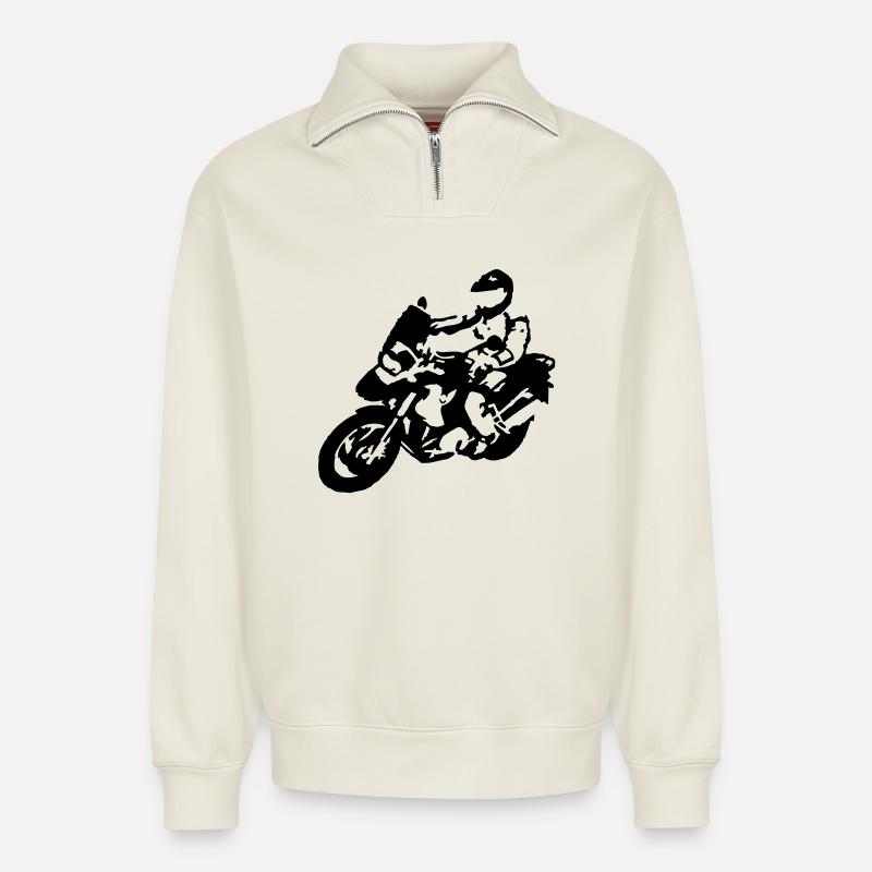 BIKER1200gsfahrer - Relaxed Unisex Organic Half Zip Sweatshirt – von SPREAD - Naturweiß