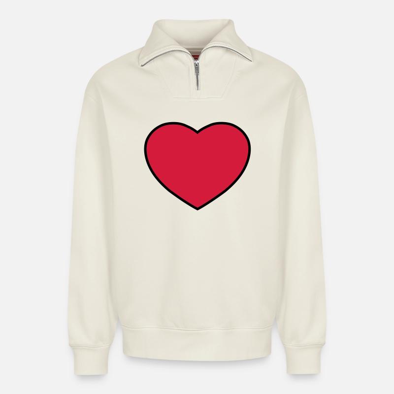 Herz - Relaxed Unisex Organic Half Zip Sweatshirt – von SPREAD - Naturweiß