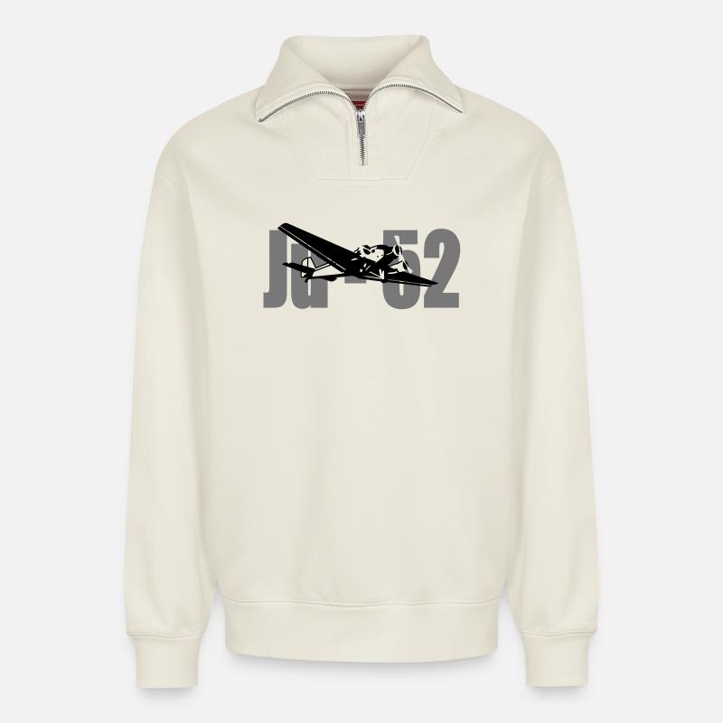 Ju-52 - Relaxed Unisex Organic Half Zip Sweatshirt – von SPREAD - Naturweiß