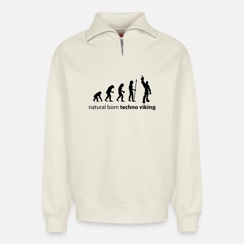 evolution_techno_viking - Relaxed Unisex Organic Half Zip Sweatshirt – von SPREAD - Naturweiß