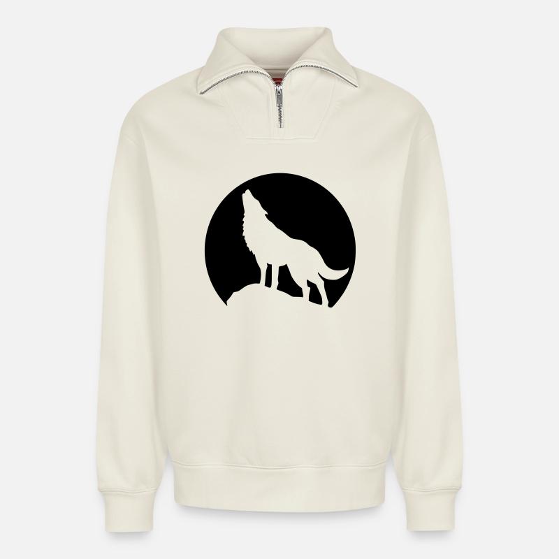 mond wolf - Relaxed Unisex Organic Half Zip Sweatshirt – von SPREAD - Naturweiß