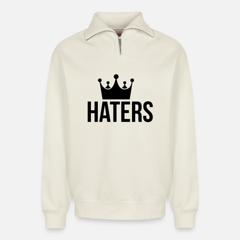 Haters Hater - Relaxed Unisex Organic Half Zip Sweatshirt – von SPREAD - Naturweiß