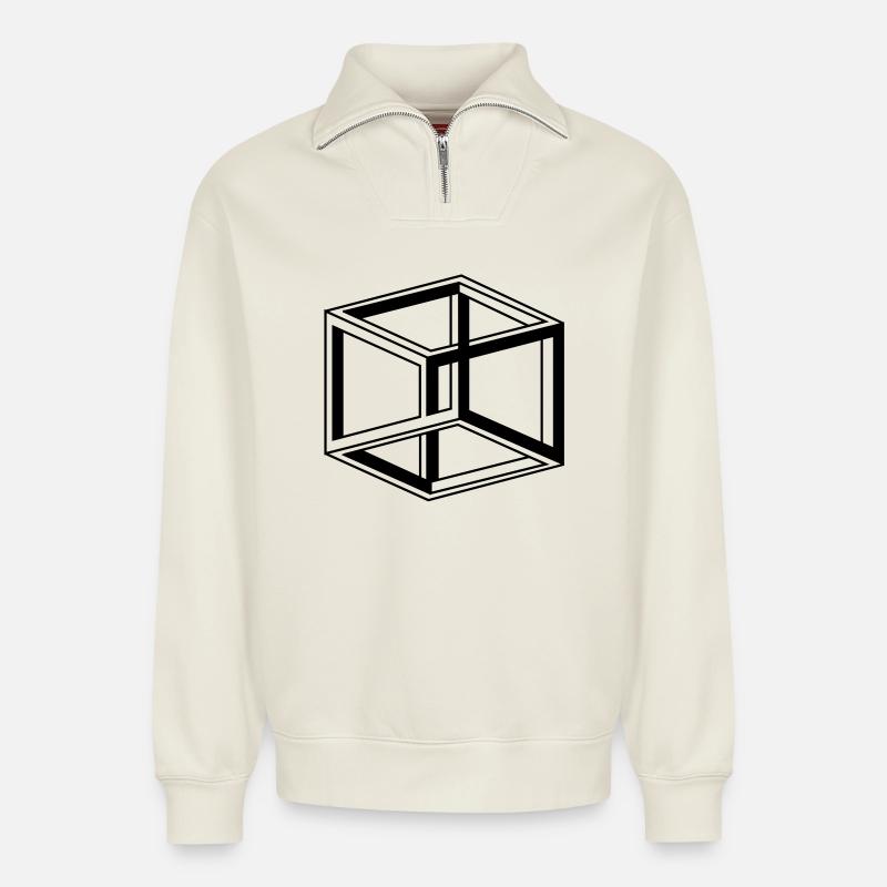 cube escher - Sweat unisexe décontracté en coton biologique à demi-zip – de SPREAD - blanc cassé