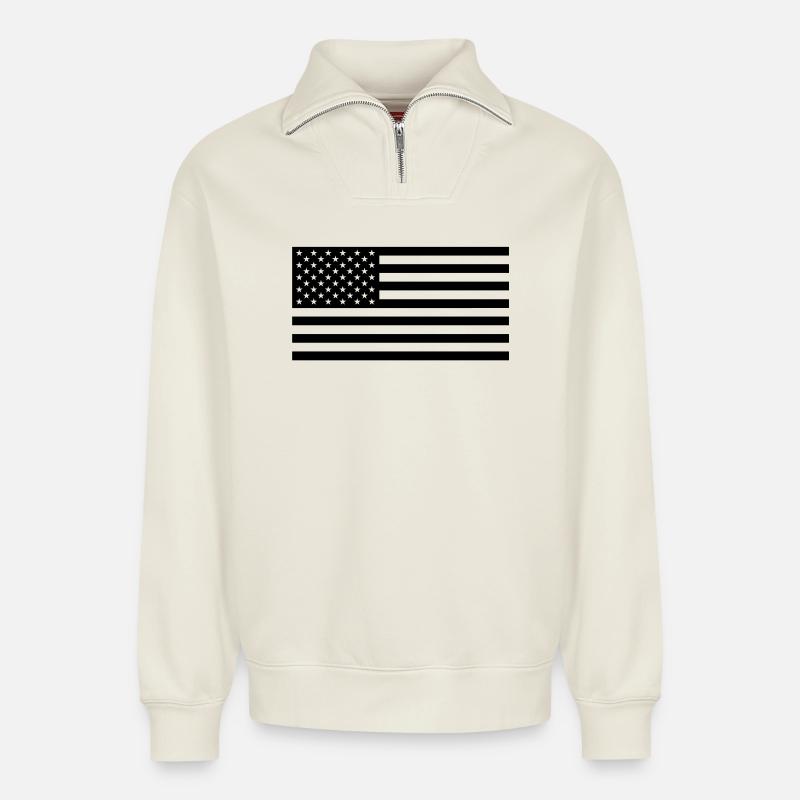Black US flag - Relaxed Unisex Organic Half Zip Sweatshirt – von SPREAD - Naturweiß