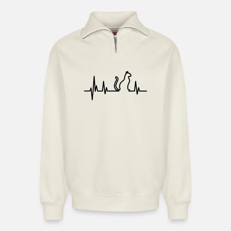 Katze Kätzchen Mieze schwarz Geschenk - Relaxed Unisex Organic Half Zip Sweatshirt – von SPREAD - Naturweiß