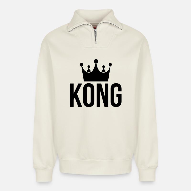 king kong - Sweat unisexe décontracté en coton biologique à demi-zip – de SPREAD - blanc cassé