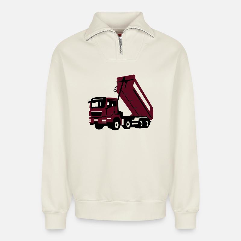 lkw_4 - Sweat unisexe décontracté en coton biologique à demi-zip – de SPREAD - blanc cassé