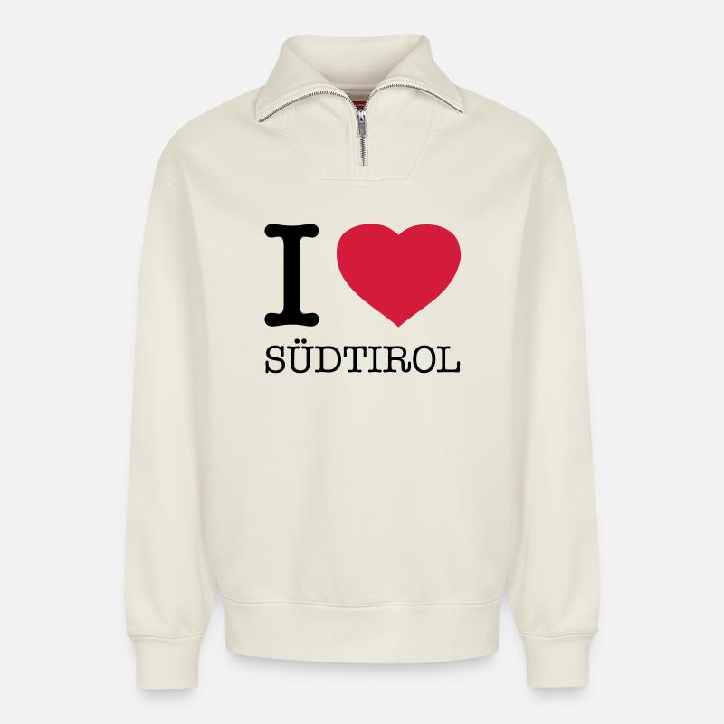 I love Sudtirol - Relaxed Unisex Organic Half Zip Sweatshirt – by SPREAD - off white