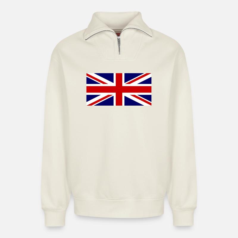 Union Jack Flagge – Pop Art Stil - Relaxed Unisex Organic Half Zip Sweatshirt – von SPREAD - Naturweiß