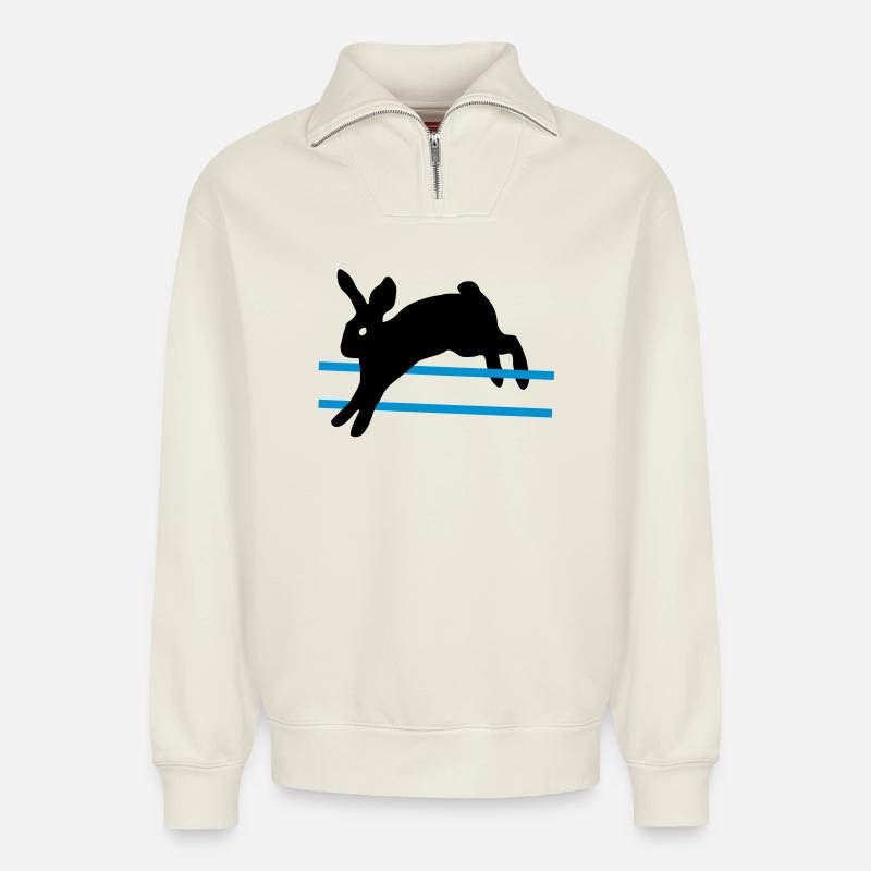 Ein Sprung Kaninchen - Relaxed Unisex Organic Half Zip Sweatshirt – von SPREAD - Naturweiß