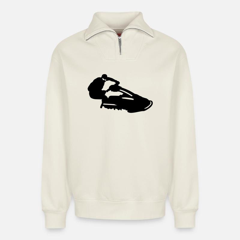 jetski_3 - Sweat unisexe décontracté en coton biologique à demi-zip – de SPREAD - blanc cassé
