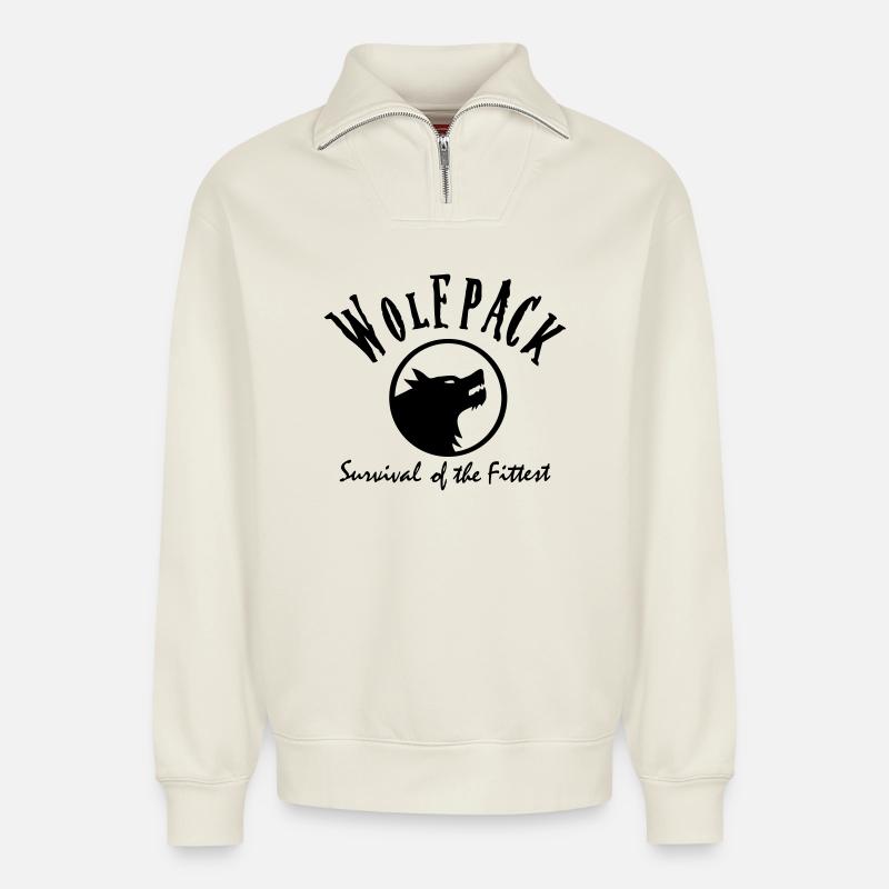 wolfpack - Sweat unisexe décontracté en coton biologique à demi-zip – de SPREAD - blanc cassé