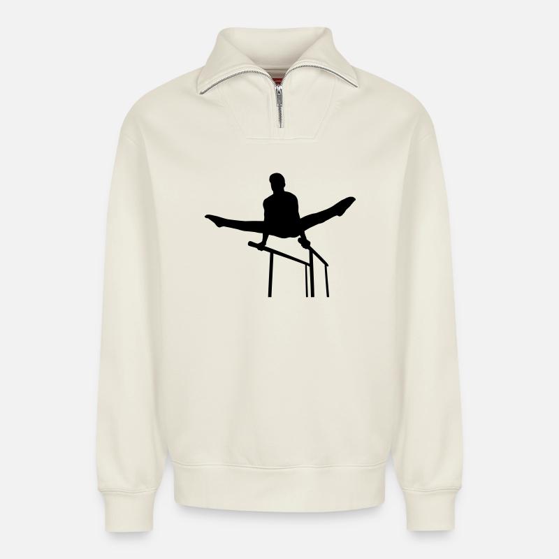 Gymnastics man - Relaxed Unisex Organic Half Zip Sweatshirt – by SPREAD - off white