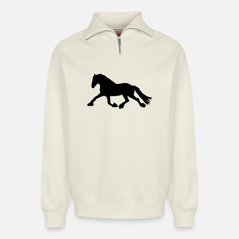 Cheval de course - Sweat unisexe décontracté en coton biologique à demi-zip – de SPREAD - blanc cassé