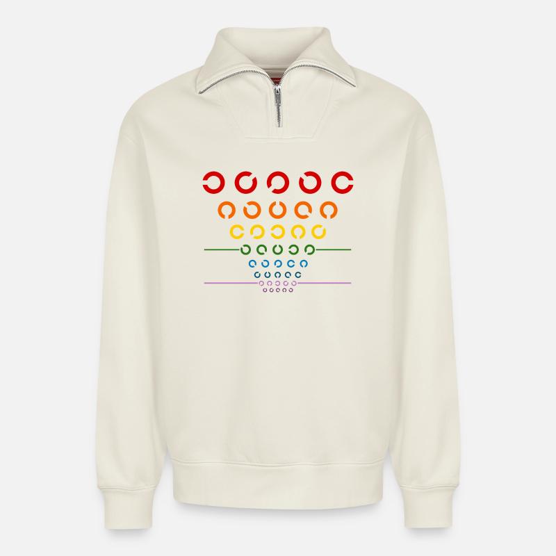 Regenbogen Sehtest - Relaxed Unisex Organic Half Zip Sweatshirt – von SPREAD - Naturweiß