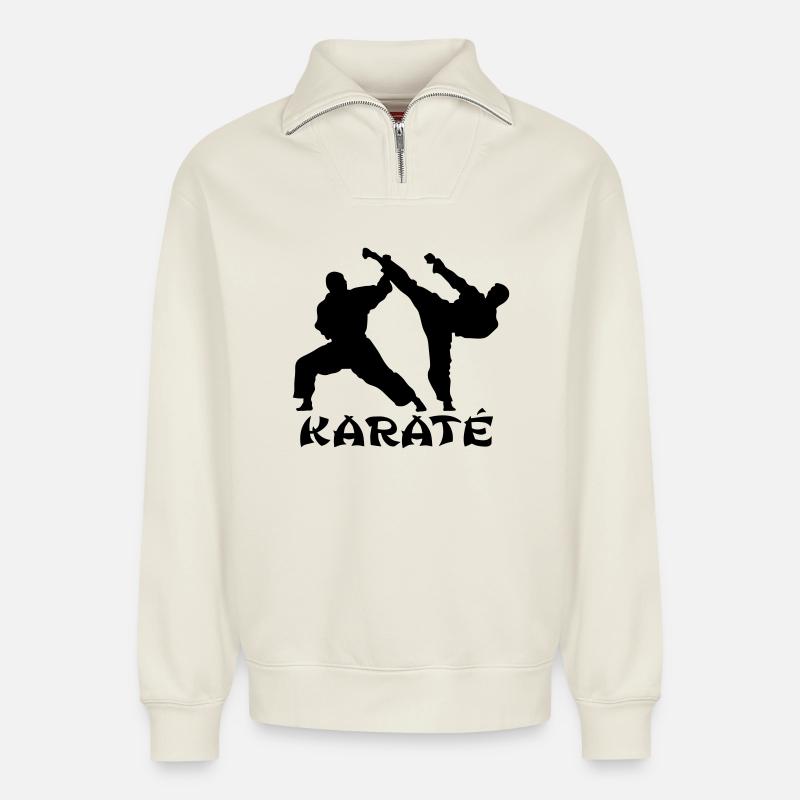 Karate - Relaxed Unisex Organic Half Zip Sweatshirt – von SPREAD - Naturweiß