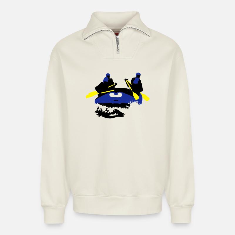 rafting - Relaxed Unisex Organic Half Zip Sweatshirt – by SPREAD - off white