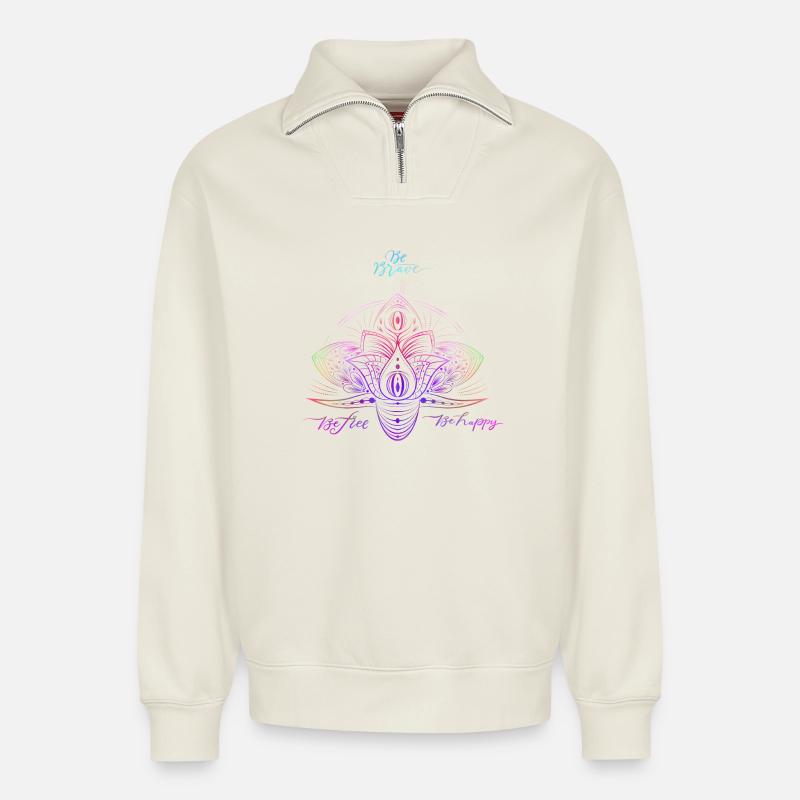 Buntes Sparkle Mandala Muster - Relaxed Unisex Organic Half Zip Sweatshirt – von SPREAD - Naturweiß
