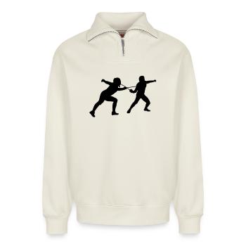 Fechten - Relaxed Unisex Organic Half Zip Sweatshirt – von SPREAD - Naturweiß - Vorne