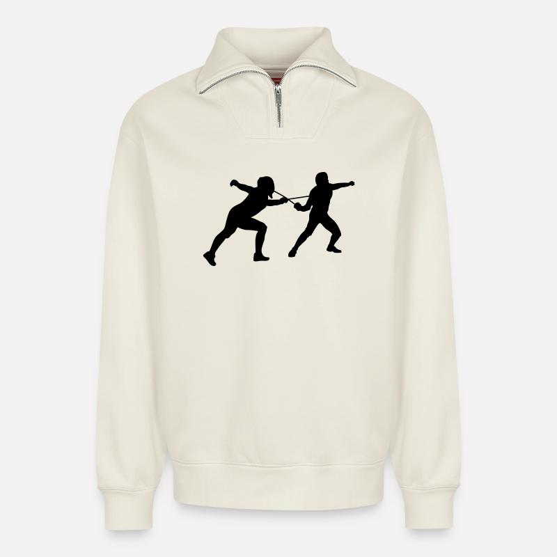 Fechten - Relaxed Unisex Organic Half Zip Sweatshirt – von SPREAD - Naturweiß